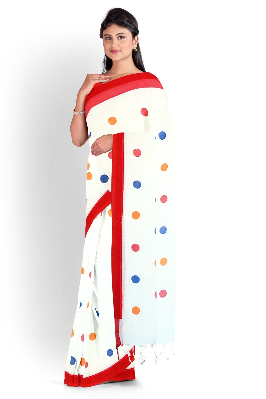 White Pure Cotton Tip Hand Loom Saree (1299)